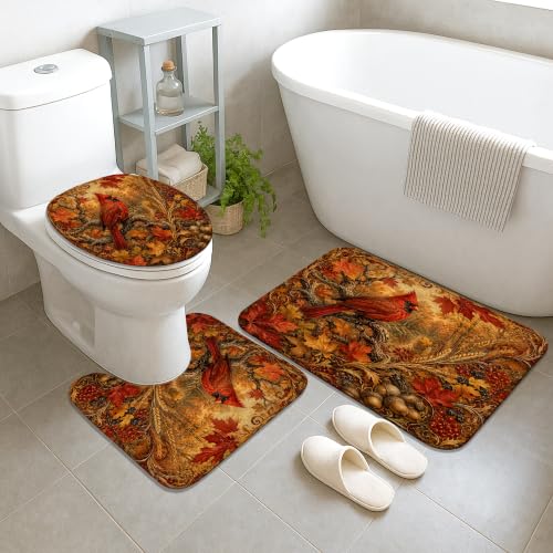 Rideaux de douche cardinaux nature branches automne avec tapis de bain - 4