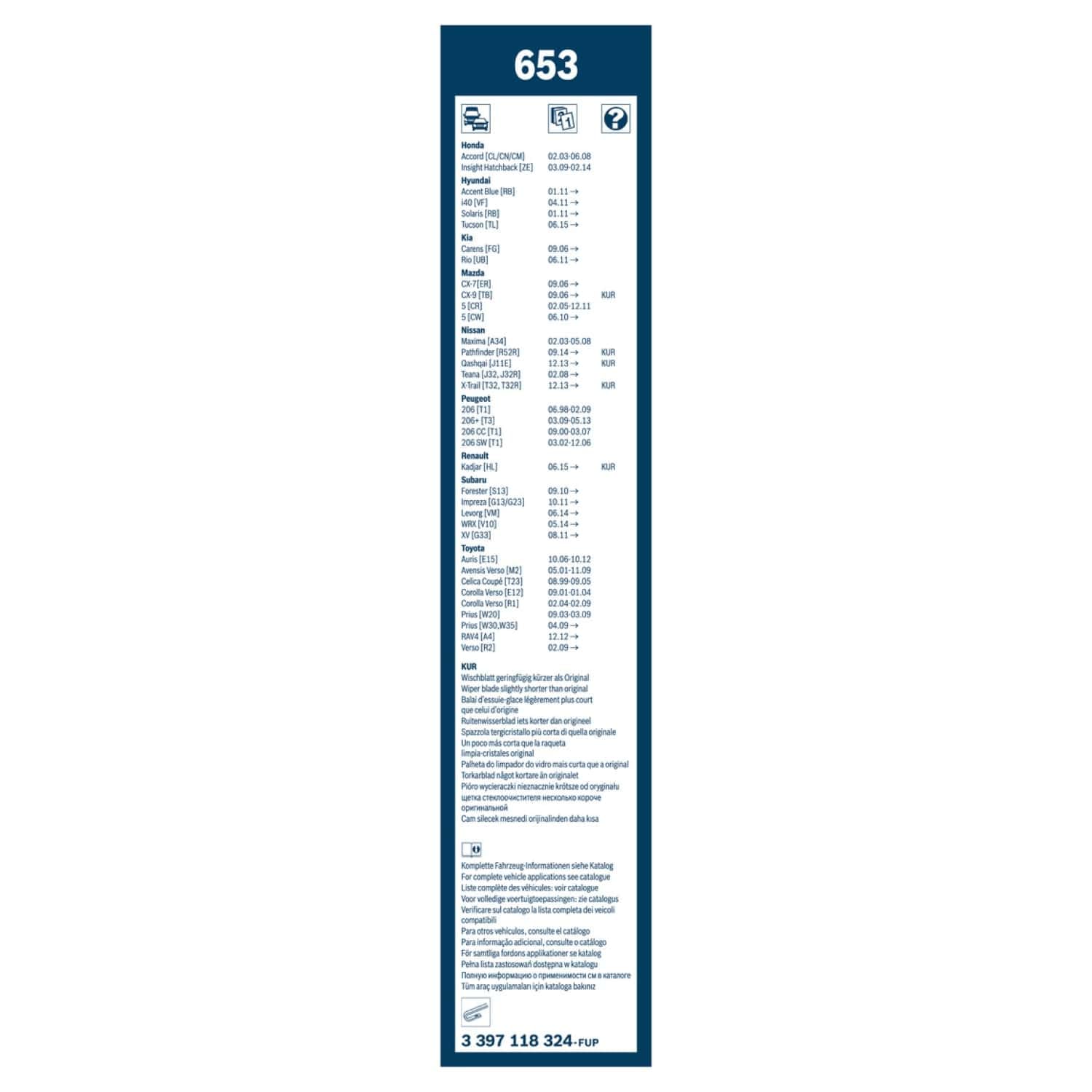Bosch Twin 653 Tergicristalli Anteriori, Set di 2 Tergicristalli di Ricambio, con Adattatore Quick-Clip Preassemblato, 650/400 mm