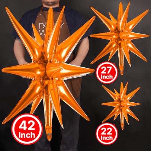 Image of PartyWoo Orange Star Spike Balloons 10pcs Explosion Foil Mylar Balloons | 42 27 22 Inch for Wedding Anniversary Halloween Birthday Baby Shower Fall Theme Bridal Shower Gender Reveal Party Decorations