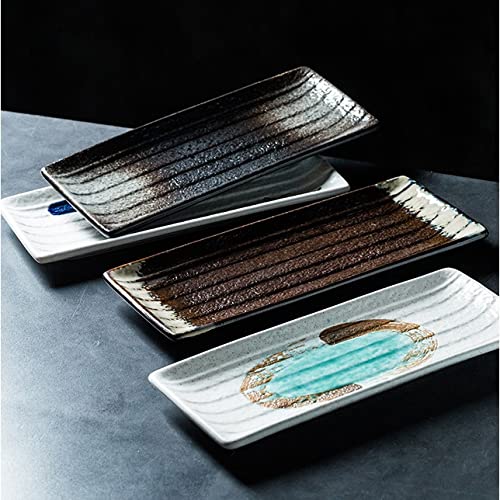 Assiette De Service Longue en Porcelaine De 28 Cm pour Fête, Sushis, Apéritifs, Desserts, Viandes, Vaisselle Allant Au Four,Sets of 4
