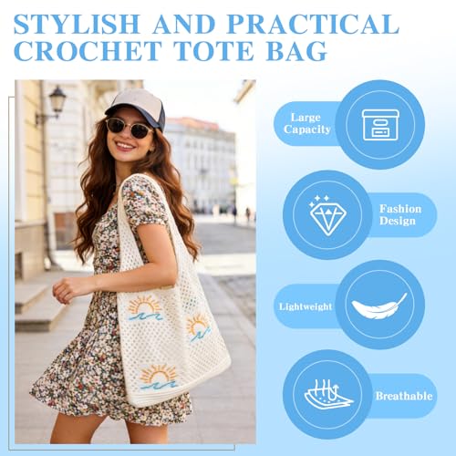 Bolso de playa de crochet tipo tote para mujer miniatura 4