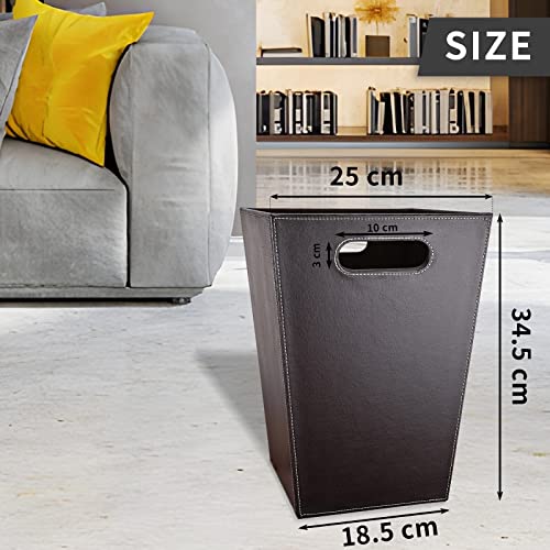 Image of GORESE Leather Trash Can Bathroom Wastebasket, 16L /4.2 Gallon Office Garbage Can with Handles for Near Desk, Square Bedroom Waste Basket Bin for Home Dorm Decorative Brown