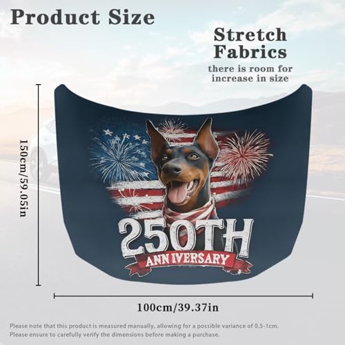 Image of Doberman Dog USA 250th Anniversary Print Car Hood Cover, Portable Car Bonnet Banner All-Season Engine Cover, Outdoor Indoor Foldable Protective Covers, Universal for SUV Van