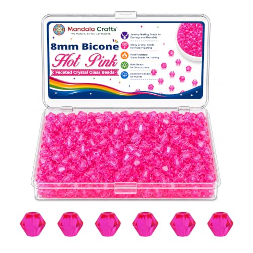 Mandala Crafts Hot Pink 8mm Bicone Glass Crystal Beads for Crafts Jewelry
