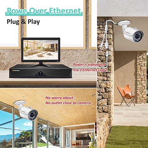 Jennov HD PoE Home Security Camera System with 4X Wired Outdoor PoE IP Cameras & Monitor,4 Channel HD NVR Security System w/ 1TB HDD for Home and Business 7/24 Recording Free App Remote View… - Thumbnail 4
