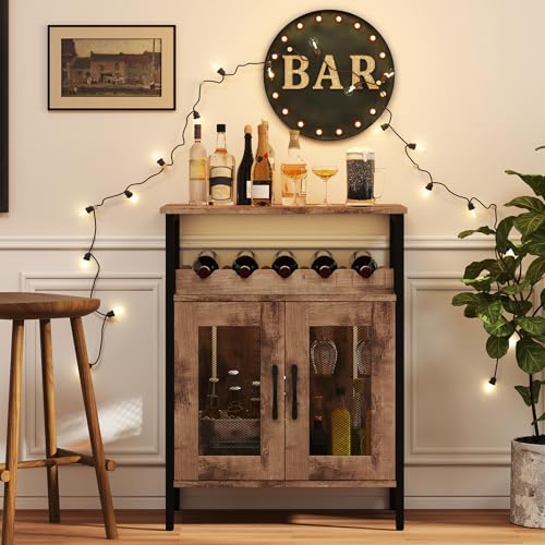 TANGZON Wine Bar Cabinet, Drinks Storage Sideboard with Glass Holder and Removable Bottle Shelf, Freestanding Organizer Cupboard Unit for Home Kitchen - Image 3
