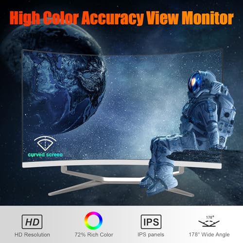 Image of All-in-One Desktop Computer, 27 inch FHD Display Curved Monitor PC 8GB RAM 512 SSD, WiFi and Bluetooth, Keyboard & Mouse, White (N100 /8G /512G)