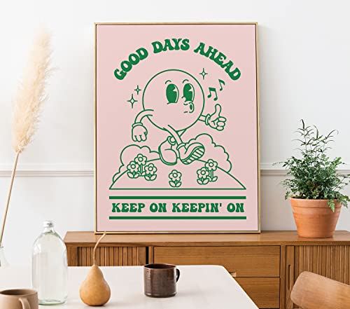 Retro Poster Wall Art Print, Retro Aesthetic Room Decor, Positive Quote Good Days Ahead Art Print, Pink Green Pastel Vintage Nostalgia Poster 12X16 Inches #TOP3