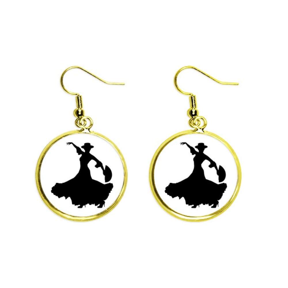 Pendientes de baile con diseño de abanico dorado para mujer 2