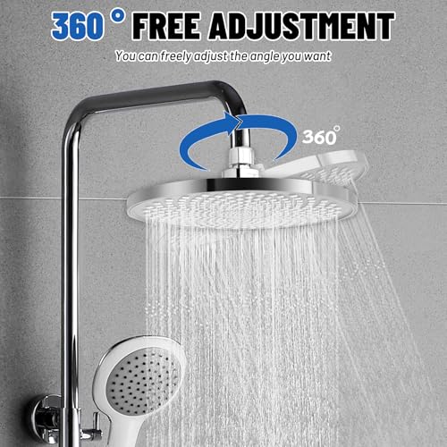 Hawdows Regendusche Duschkopf 22cm, Runder Wasserfall-Duschkopf, Duschkopf Regendusche, Kreisförmiger Hochdruck Duschkopf, 360° Verstellbar, Universelles G1/2 Zoll Gewinde, Chrom