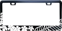 Vista 9 de Marco de matrícula de hibisco de Hawái con flores de malva aloha, marco de matrícula de acero inoxidable mate negro con 2 tapas de tornillo