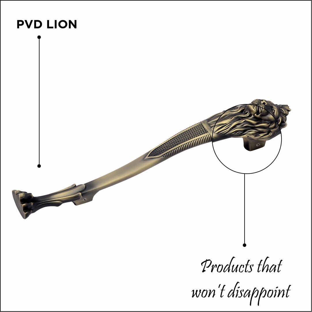 GLOXY Premium Antique 12” Lion Shaped Main Door Handle with 8” Hole-to-Hole Spacing – Decorative Push & Pull Aluminium Handle for Wooden & Glass Doors - Ideal for Homes, Hotels & Banquet Halls 1