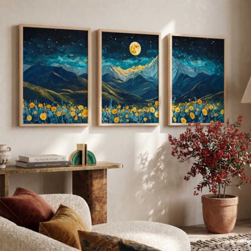 Image of kotart Big Aesthetic Mountains View Wall Art Paintings | Flowers Landscape Framed Painting | Vastu Frames for Living Room Bedroom Wall Decor Set Of 3 (14x20 Inch)