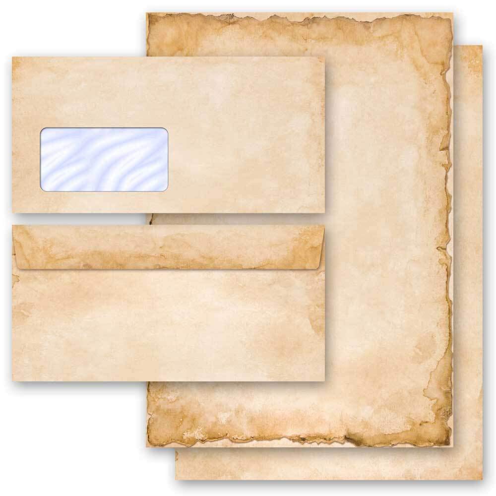 Briefpapier Sets Motivpapier Antik & History, VINTAGE 100 Blatt Briefpapier + 100 passende Briefumschläge DIN LANG mit Fenster | Paper-Media