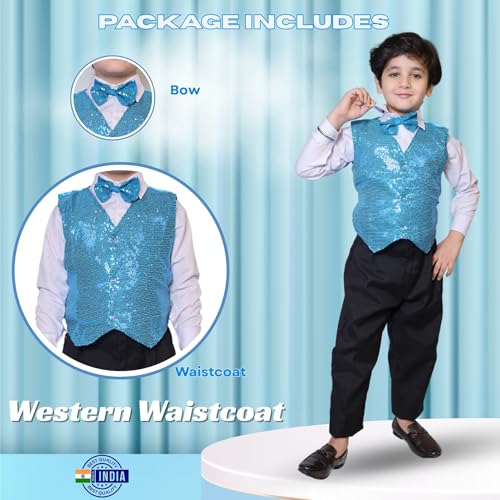 Image of Kaku Fancy Dresses Plain Waistcoat for Kids /Plain Jacket for Kids | Sequin Work Shinning Waist Coat For Annual Day Dance Competition (Only Jacket /Waistcoat - Shirt & Pant Not Included)