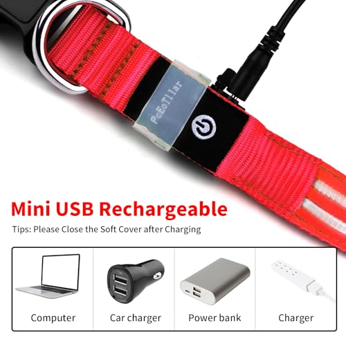 PcEoTllar Leuchthalsband Hund USB Aufladbar - LED Halsband für Hunde Hundehalsband Wasserdicht Leuchtend Einstellbare Größe, 3 Modi, Leuchthalsband für Nachtsicherheit Kleine und mittlere Große Hunde