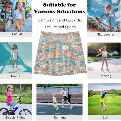 visesunny Girl's Golf Skirt Athletic Wave Boat Vintage Tennis Skort Sport Activewear with Double Layer Pockets4
