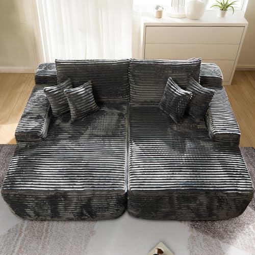 Image of HOOOWOOO Chaise Lounging Sleeping Couch,81x67 Assembly Free Modern Minimalist Sofa,Extra Deep Large Sofa Couch Set,Free Standing Floor Couch in A Box for Living Room(Grey Velvet Uphosted)