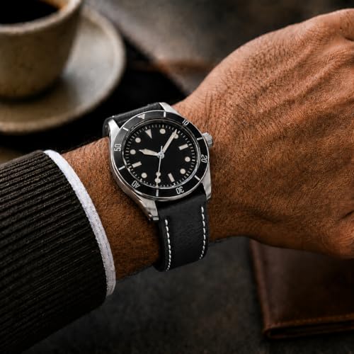 Image of Bandini Mens XL Extra Long Leather Watch Band or Regular Strap, Classic or Buffalo Pattern - 4 Colors, With or Without Stitch - 18mm 20mm 22mm 24mm 26mm 28mm 30mm Leather Watch Band for Men
