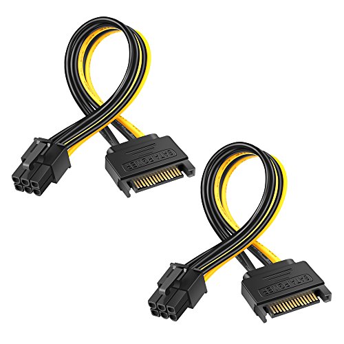 Electop 2 Pack 8 Inch SATA 15 pin to 6 pin PCI Express Card Power Cable