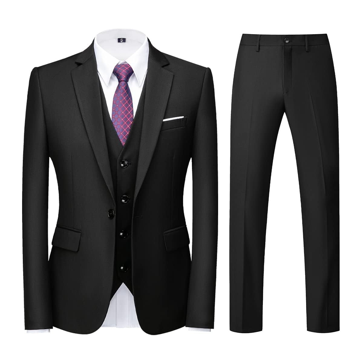 KUDORO Costume Homme 3 pièces Slim Fit Smoking à Un Bouton Men Suits 3 Piece pour Mariage Business Fête Confort Elégant Blazer Veste et Pantalon Gilet
