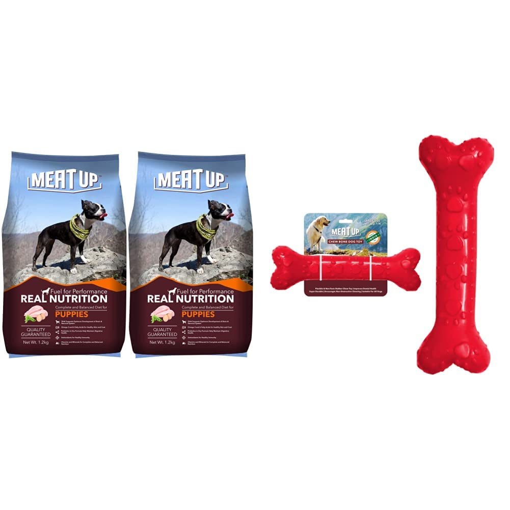 Meat Up Puppy Chicken Flavour Dry Dog Food, 1.2 kg (Buy 1 Get 1 Free)&Meat Up Non-Toxic Rubber Dog Chew Bone Toy, Puppy/Dog Teething Toy (Large) - 8.5 inches, 1 Piece (B0BP5MW5W5) Amazon Price History, Amazon Price Tracker