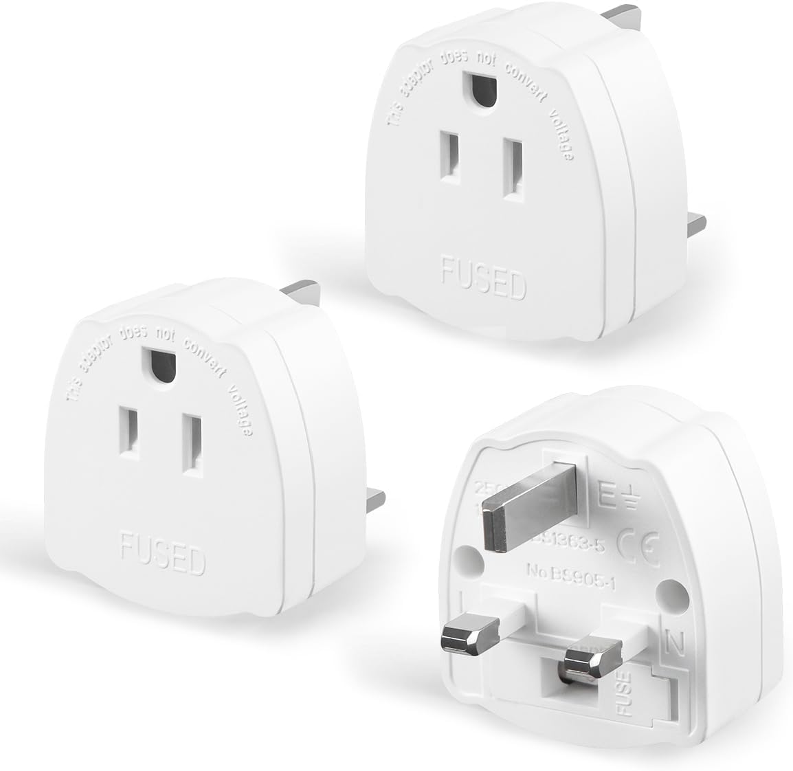 3-Pack USA to Uk Plug Adaptor,US to Uk Travel Adapter with 13A Fuse,American/Mexico/Canada/Thailand/China to British Converter Plug Power Adapter(For Type A/B)