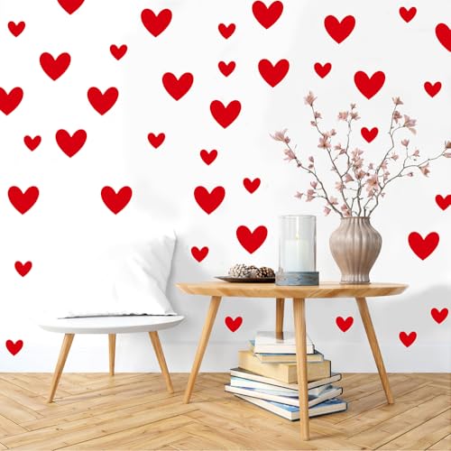 170 PCS Red Heart Wall Decals – 10 Sheets Peel & Stick Vinyl Hearts, Removable & Repositionable Wall Stickers for Girls Bedroom, Nursery, Playroom, Classroom & Valentine’s Day Photo Backdrops