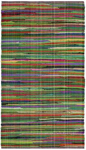 SAFAVIEH Rag Rug Collection Accent Rug - 3' x 5', Green & Multi, Handmade Boho Stripe Cotton, Ideal for High Traffic Areas in Entryway, Living Room, Bedroom (RAR240E)
