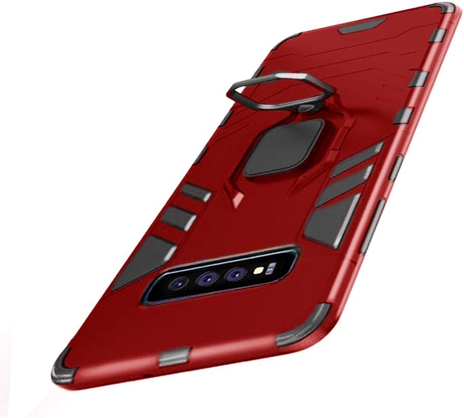 Samsung Galaxy S10 Plus Case,Heavy Duty Shockproof Full Body Slim PC+TPU Soft Edge Bumper,Hidden Kickstand Back Case Cover with Car Magnet Function Case Cover for Samsung Galaxy S10 Plus 2019(red)