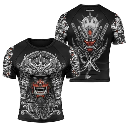 Samurai Men’s MMA Rash Guard Short Sleeve 3D Printed Base Layer Compression Shirt for BJJ Grappling Jiu Jitsu