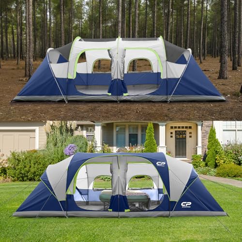 Image of CAMPROS CP Tent 12-Person-Camping-Tents,3 Room Family Tents,Waterproof Windproof Family Tent with Top Rainfly,6 Large Mesh Windows,Double Layer,Easy Set Up, Portable with Carry Bag-20' x 9' x 72 inch(H)