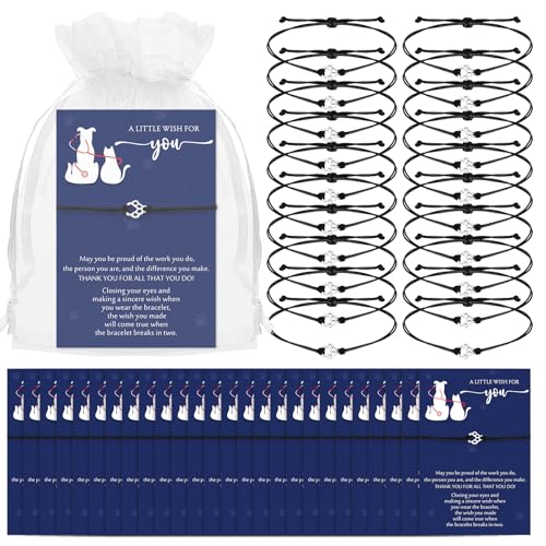 Tondiamo Vet Tech Gifts Bracelet Vet Nurse Veterinary Assistant Appreciation Gift Bulk Adjustable String Paw Bracelet with Thank You Card for Veterinary Pet Lover