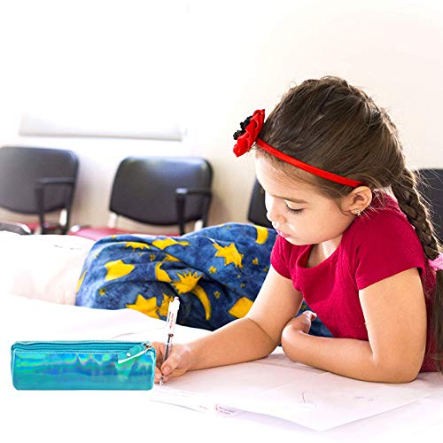 Image of Aisa Pencil Case Holographic Zipper Pen Bags Cosmetics Bags Color Blue