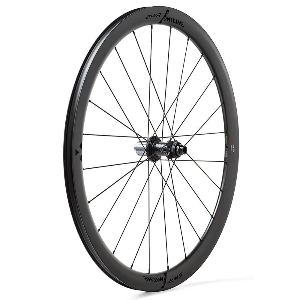 Ruedas de Carretera Disco 700 MICHE SWR EVO 40 CENTERLOCK Carbono Negro Cassette Shimano HG 12 V Eje TRAVERSANT 12-100 Y 12-142 (Par) - TUBELESS Ready