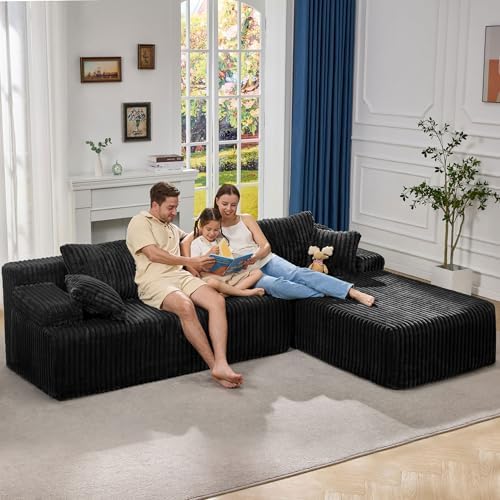 Modular Sectional Sofa Couches L-Shape Couch 3 Seat Modular Sofa Memory Foam Sectional Couches for Living Room, Cloud Couch with Oversized Chaise (Black Stripe, 108" Right Facing Chaise) - Thumbnail 3
