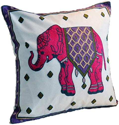 45cmx45cm Embroiderey Cotton Red Elephant Decorative Throw Pillow Cover 45 x 45 Cm Cushion Case Pillow Case 18 Inches By 18 Inches- (Elephant)