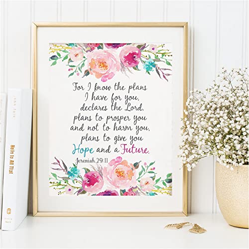 Versículo De La Biblia Jeremías 29:11 Escritura Cristiana Arte Mural Carteles Impresiones Acuarela Flores Lienzo Pintura Cuadros Decoración Del Hogar 21X30Cm Sin Marco Cover