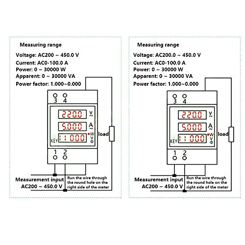 Image of Power Meter Voltmeter Ammeter, Multi-Functional Digital Din Rail Power Factor Voltage Current Power Tester, Multimeter Volt Amp Watt Meter (AC 200-450 / 100A)