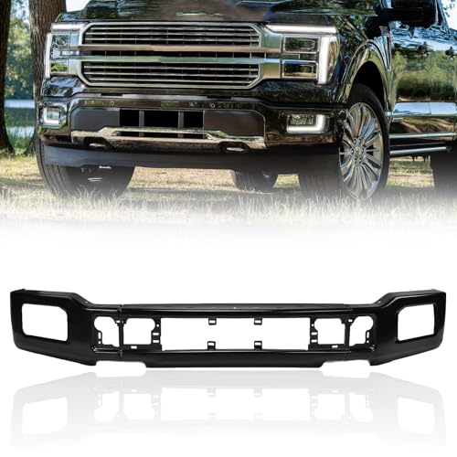 3PCS Front Bumper Face Bar Compatible with 2018 2019 2020 Ford F150 F-150 W/Fog Lights Holes (E-Coat Black W/Fog Light Cutouts)