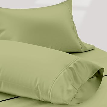 TEXAS LINEN CO. 100% Egyptian Cotton Pillow Cases King Size Set of 2 - Luxury 1200 Series Star Sleepin Collection Pillow Covers Sage Green, Breathable Hotel Pillowcases, Fits King Size Pillows