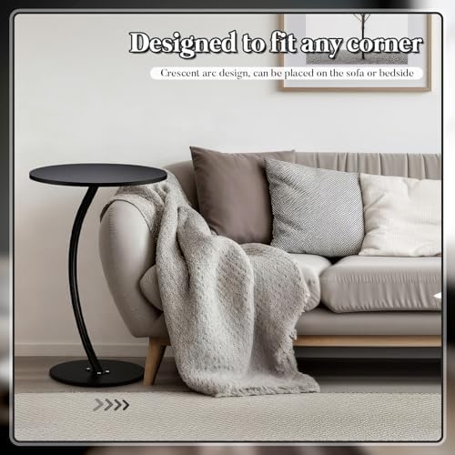 Geelin 2 Pcs C Shaped Drink Table Round Side End Table for Sofa Small Pedestal Wood Martini Tables with Metal Frame for Couch Living Room Bedroom Bedside Area