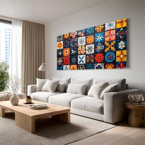 Tableau mosaïque carreaux 50x100 cm toile bohème salon