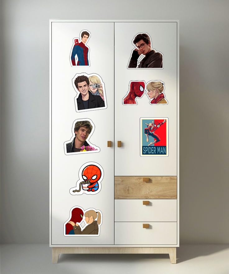 Image of LERITO Spider Man Vinyl Stickers, Waterproof Self Adhesive Decals for Laptop, Journal, Guitar, Mobile Phone, Multicolor, 50 Pack