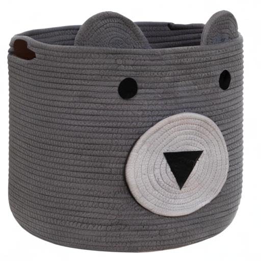 VK VK·LIVING Cotton Rope Bear Animal Basket Foldable Large Woven Storage Basket Baby Nursery Cute Laundry Hamper for Toys, Blanket, Clothes in Bedroom Living Room Toy Box for Baby 14x14 Grey - Image 10