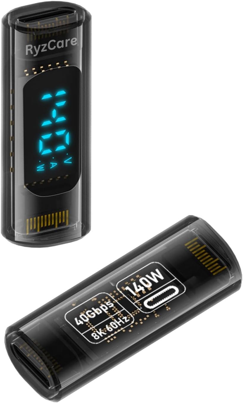 USB C 4.0 Full Function Digital Display Adapter Coupler Type C 4.0 Female to Female Charging Monitor Connector,Display Voltage & Power,Support 40Gbps PD140W 8K@60Hz Thunderbolt 3/4, (RZ-CPSM)-image-38