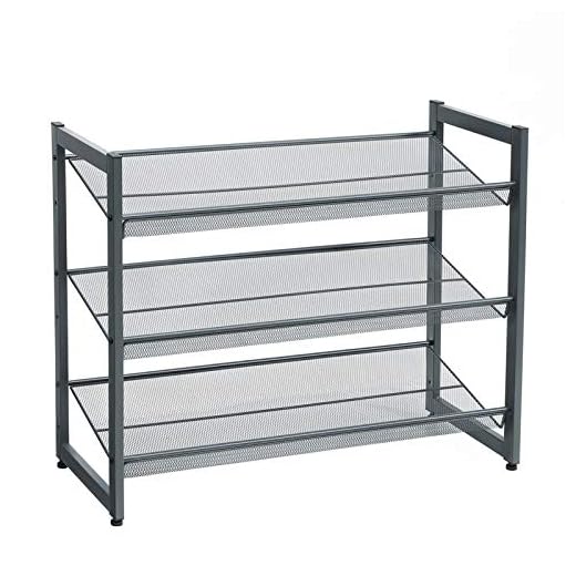 SONGMICS Stapelbar Justerbar Skohylla med 3 Hyllor, Metall, Mörkgrå, 74 x 62,8 x 30,7 cm