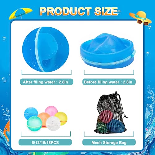 Tizikcon Reusable Water Balloons, Latex-Free Silicone Water Bomb Summer Fun Outdoor Toys, Pool Beach Toys For Kids Adults, Quick Fill Self-Sealing Water Splash Balls Party Supplies(6Pcs） #TOP4