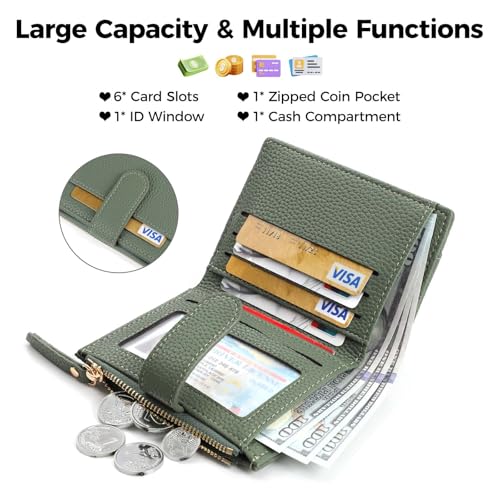 Purses for Women Small Women Wallets Soft Leather Ladies Purse Card Holder with Zipper Coin Pocket and Multiple Card Slots, Green - Image 3