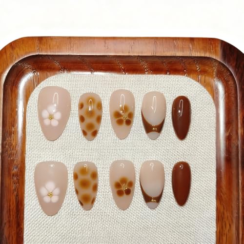 Short Press On Nails – Elegant Sun-Kissed Petals Floral Design,